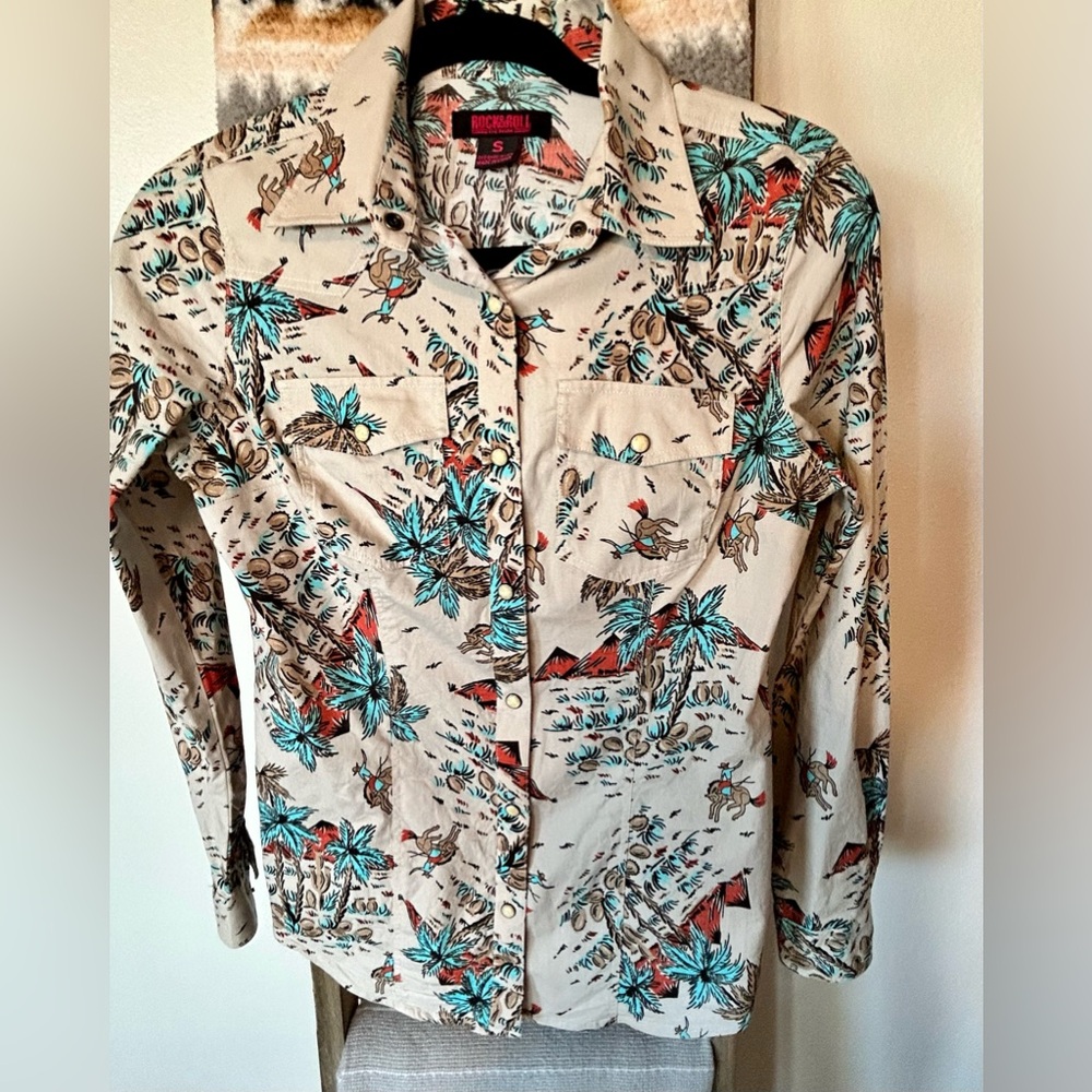Rock & Roll cowgirl snap western shirt size small